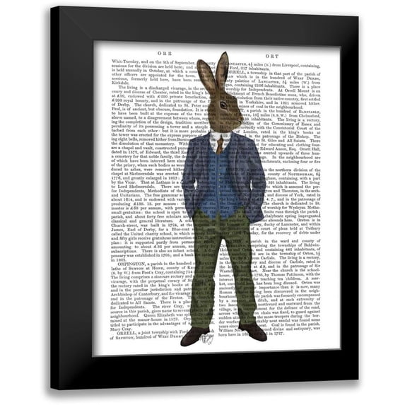 Fab Funky 12x14 Black Modern Framed Museum Art Print Titled - Rabbit in Blue Waistcoat