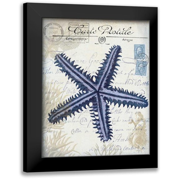 Fab Funky 12x14 Black Modern Framed Museum Art Print Titled - Seaside Postcard Cream a