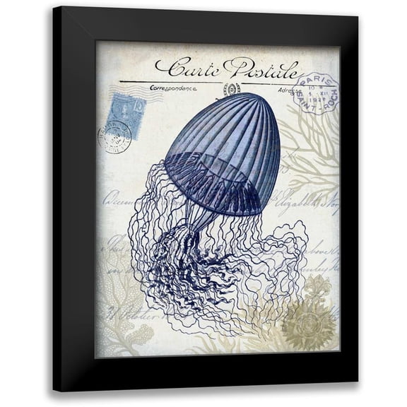 Fab Funky 12x14 Black Modern Framed Museum Art Print Titled - Seaside Postcard Cream f