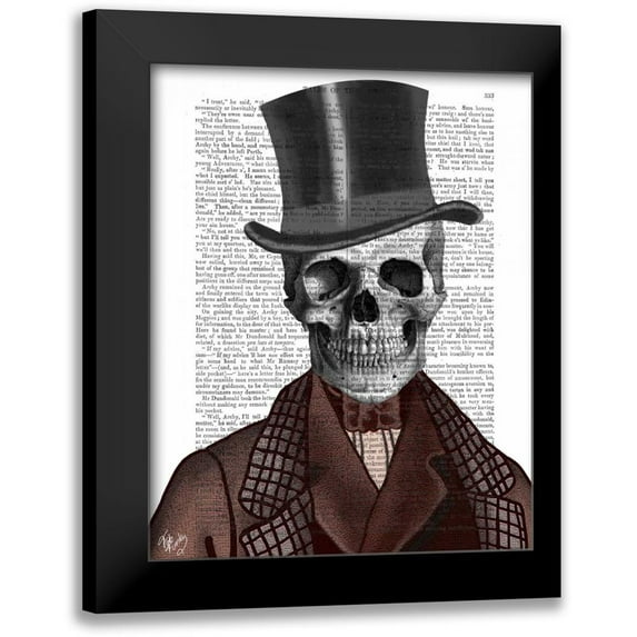 Fab Funky 12x14 Black Modern Framed Museum Art Print Titled - Skeleton Gentleman and Top hat
