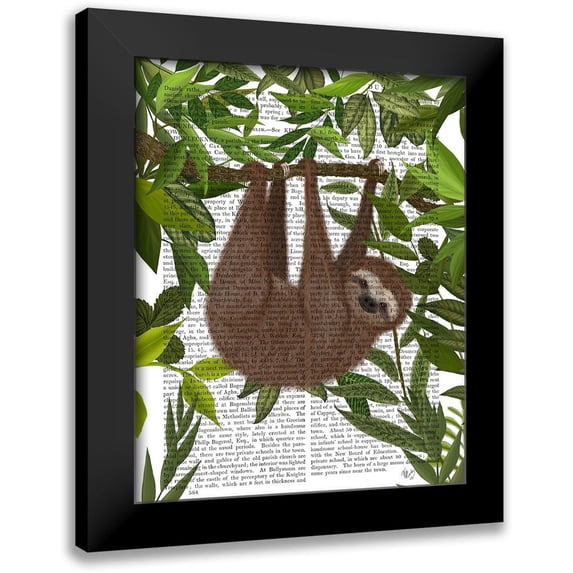 Fab Funky 12x14 Black Modern Framed Museum Art Print Titled - Sloth Hanging Around