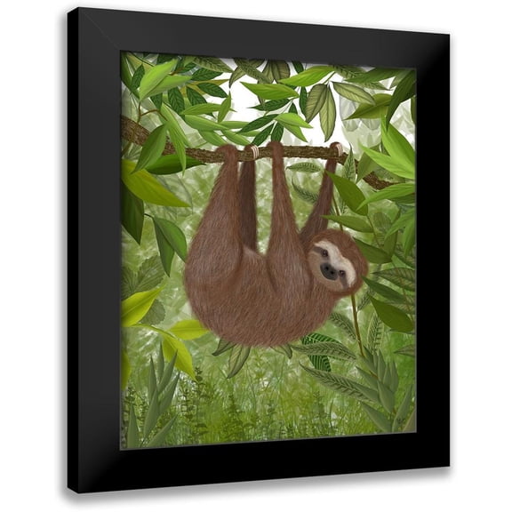 Fab Funky 12x14 Black Modern Framed Museum Art Print Titled - Sloth Hanging Around