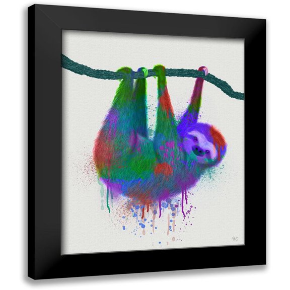 Fab Funky 12x14 Black Modern Framed Museum Art Print Titled - Sloth Rainbow Splash