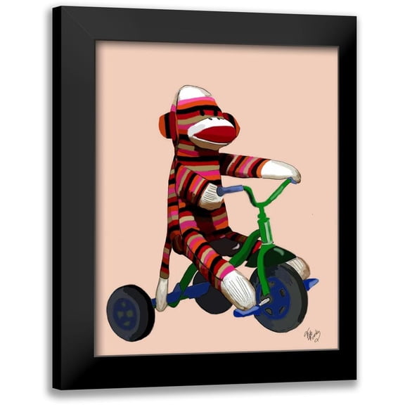 Fab Funky 12x14 Black Modern Framed Museum Art Print Titled - Sock Monkey Tricycle