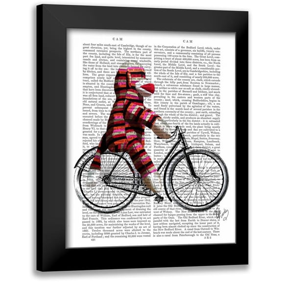Fab Funky 12x14 Black Modern Framed Museum Art Print Titled - Sock Monkey on Bicycle