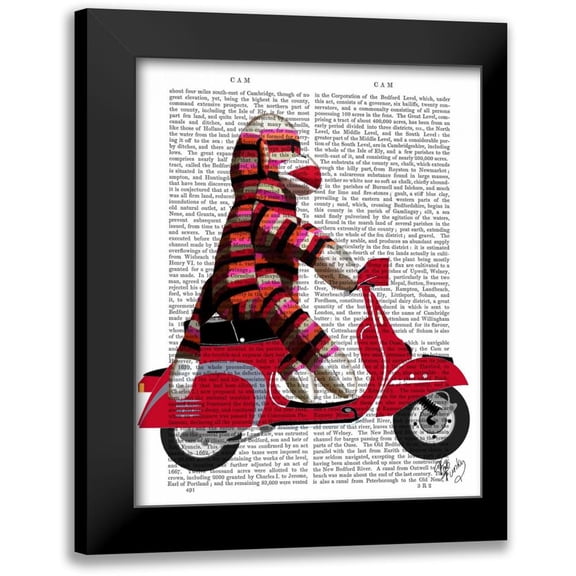 Fab Funky 12x14 Black Modern Framed Museum Art Print Titled - Sock Monkey on Moped