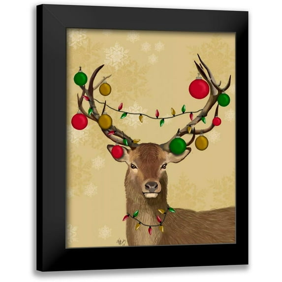 Fab Funky 12x14 Black Modern Framed Museum Art Print Titled - Stag and Baubles