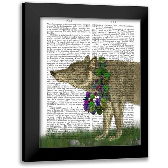 Fab Funky 12x14 Black Modern Framed Museum Art Print Titled - Wolf and Garland