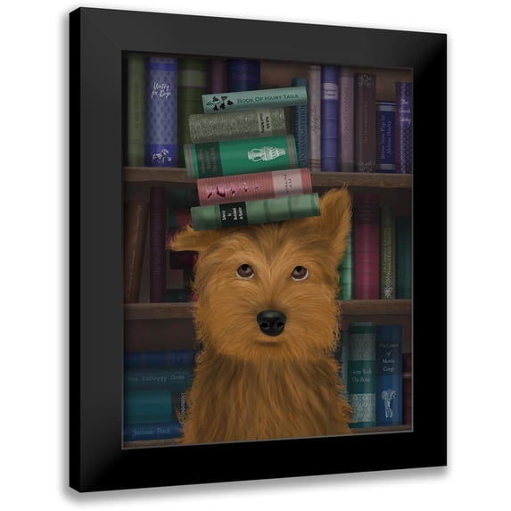Fab Funky 12x14 Black Modern Framed Museum Art Print Titled - Yorkshire Terrier and Books