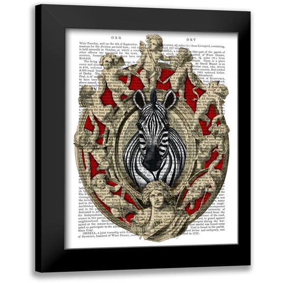 Fab Funky 12x14 Black Modern Framed Museum Art Print Titled - Zebra Head Plaque