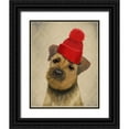 thumbnail image 1 of Fab Funky 12x14 Black Ornate Wood Framed with Double Matting Museum Art Print Titled - Border Terrier with Red Bobble Hat, 1 of 4