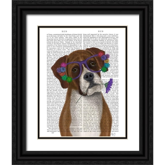 Fab Funky 12x14 Black Ornate Wood Framed with Double Matting Museum Art Print Titled - Boxer and Flower Glasses