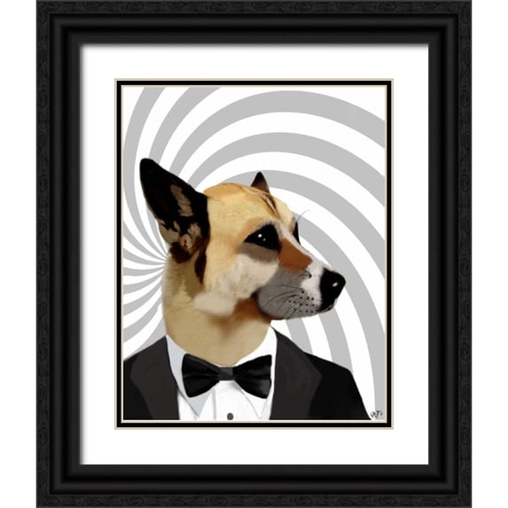 Fab Funky 12x14 Black Ornate Wood Framed with Double Matting Museum Art Print Titled - Debonair James Bond Dog