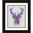 thumbnail image 1 of Fab Funky 12x14 Black Ornate Wood Framed with Double Matting Museum Art Print Titled - Deer Head 1 Rainbow Splash Pink and Purple, 1 of 4