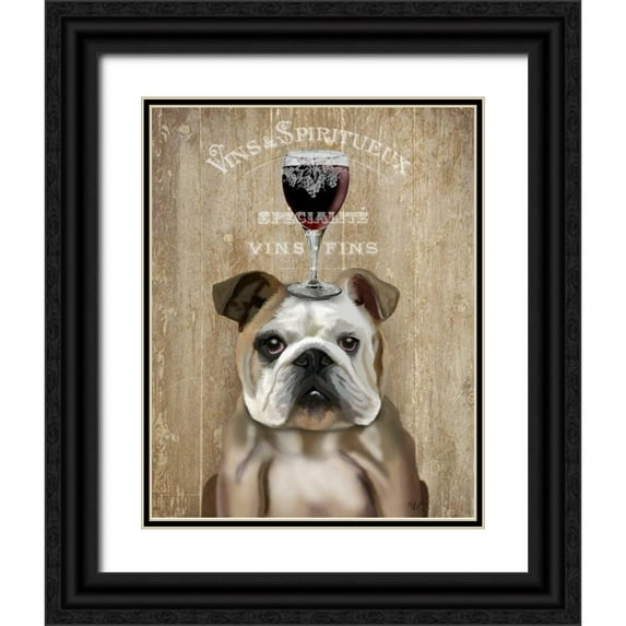 Fab Funky 12x14 Black Ornate Wood Framed with Double Matting Museum Art Print Titled - Dog Au Vin, English Bulldog