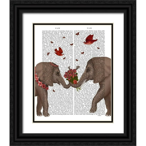 Fab Funky 12x14 Black Ornate Wood Framed with Double Matting Museum Art Print Titled - Elephant Bouquet, Portrait