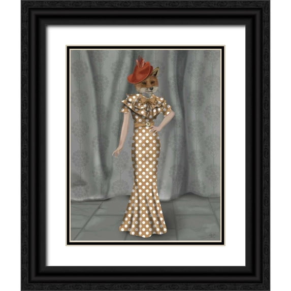 Fab Funky 12x14 Black Ornate Wood Framed with Double Matting Museum Art Print Titled - Fox Lady 1930s
