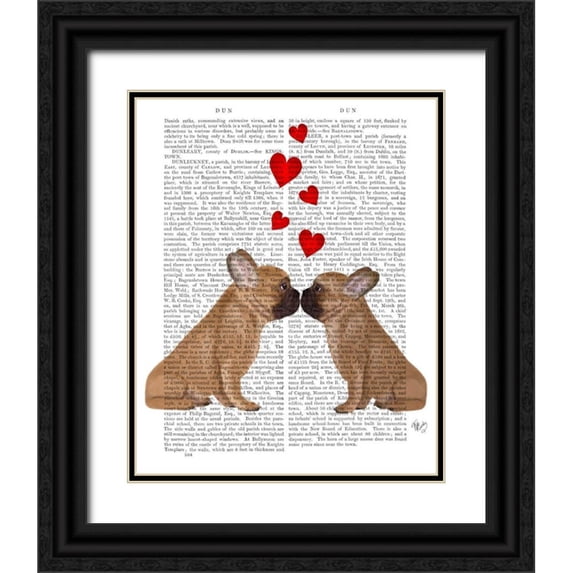 Fab Funky 12x14 Black Ornate Wood Framed with Double Matting Museum Art Print Titled - French Kiss and Hearts
