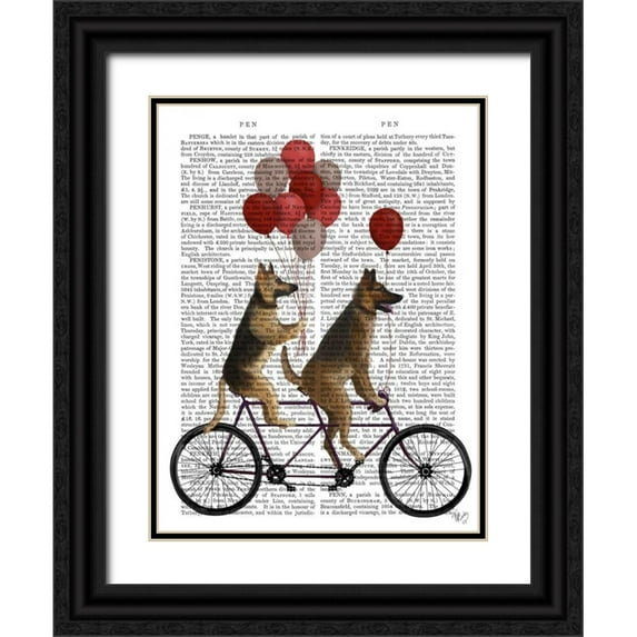 Fab Funky 12x14 Black Ornate Wood Framed with Double Matting Museum Art Print Titled - German Shepherd Tandem