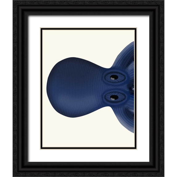 Fab Funky 12x14 Black Ornate Wood Framed with Double Matting Museum Art Print Titled - Giant Octopus Blue Triptych a