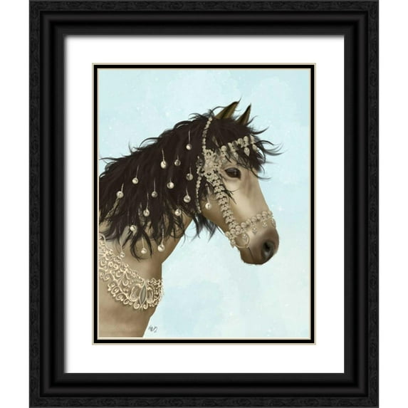 Fab Funky 12x14 Black Ornate Wood Framed with Double Matting Museum Art Print Titled - Horse Buckskin with Jewelled Bridle