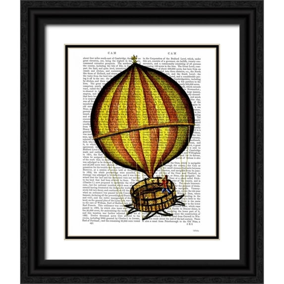 Fab Funky 12x14 Black Ornate Wood Framed with Double Matting Museum Art Print Titled - Hot Air Balloon Yellow and Red