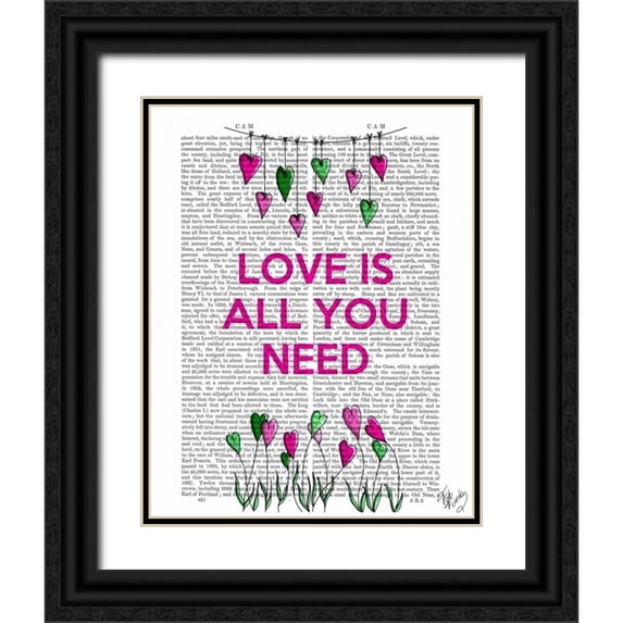 Fab Funky 12x14 Black Ornate Wood Framed with Double Matting Museum Art Print Titled - Love Is All You Need Illustration