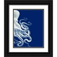 thumbnail image 1 of Fab Funky 12x14 Black Ornate Wood Framed with Double Matting Museum Art Print Titled - Octopus Navy Blue and Cream b, 1 of 4
