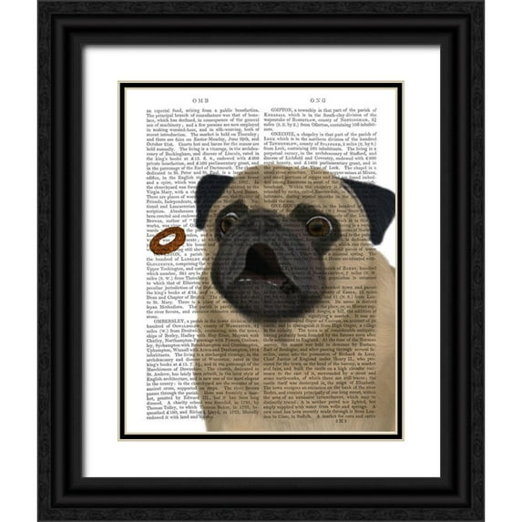 Fab Funky 12x14 Black Ornate Wood Framed with Double Matting Museum Art Print Titled - Pug, Catch 1