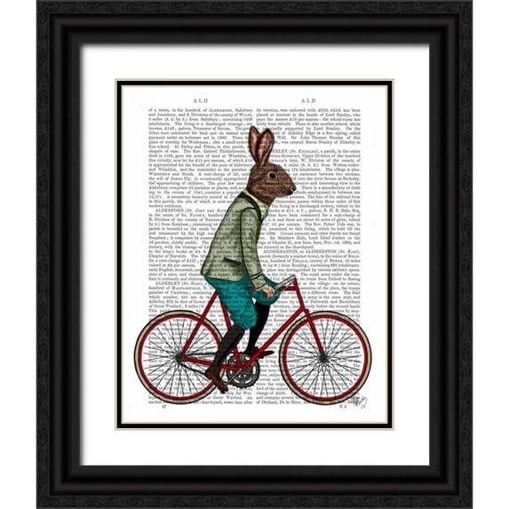 Fab Funky 12x14 Black Ornate Wood Framed with Double Matting Museum Art Print Titled - Rabbit On Bike