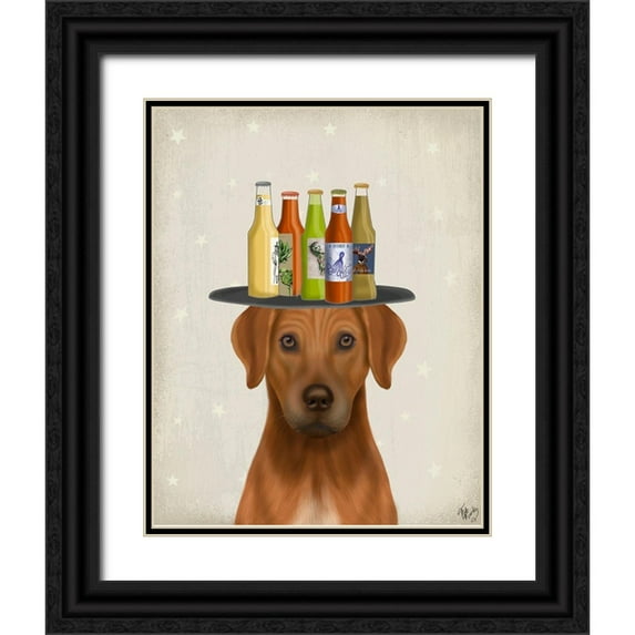 Fab Funky 12x14 Black Ornate Wood Framed with Double Matting Museum Art Print Titled - Rhodesian Ridgeback Beer Lover