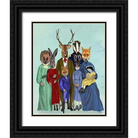 Fab Funky 12x14 Black Ornate Wood Framed with Double Matting Museum Art Print Titled - Woodland Family