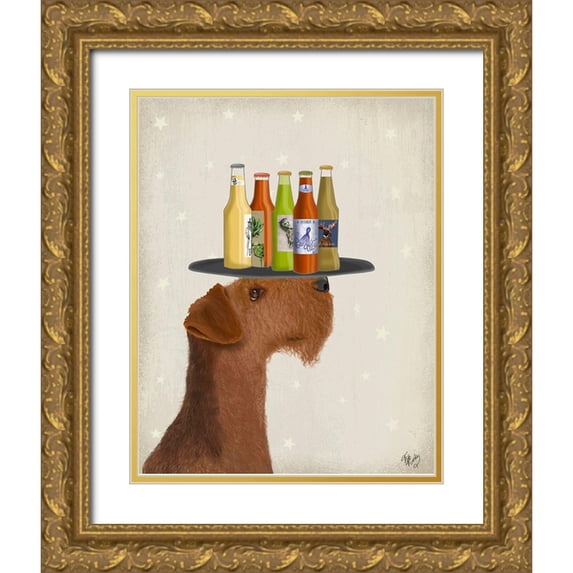 Fab Funky 12x14 Gold Ornate Wood Framed with Double Matting Museum Art Print Titled - Airdale Beer Lover