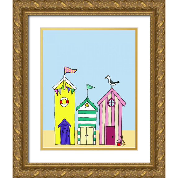 Fab Funky 12x14 Gold Ornate Wood Framed with Double Matting Museum Art Print Titled - Beach Huts 1