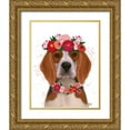 thumbnail image 1 of Fab Funky 12x14 Gold Ornate Wood Framed with Double Matting Museum Art Print Titled - Beagle Flower Headdress, 1 of 4