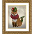 thumbnail image 1 of Fab Funky 12x14 Gold Ornate Wood Framed with Double Matting Museum Art Print Titled - Christmas Holly and Ivy Fox, 1 of 4
