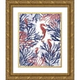 thumbnail image 1 of Fab Funky 12x14 Gold Ornate Wood Framed with Double Matting Museum Art Print Titled - Coral and Seahorse, Pink and Blue, 1 of 4