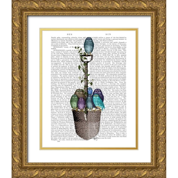 Fab Funky 12x14 Gold Ornate Wood Framed with Double Matting Museum Art Print Titled - Garden Spade and Owls