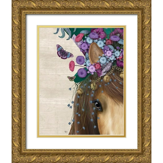 Fab Funky 12x14 Gold Ornate Wood Framed with Double Matting Museum Art Print Titled - Horse Mad Hatter, Close Up
