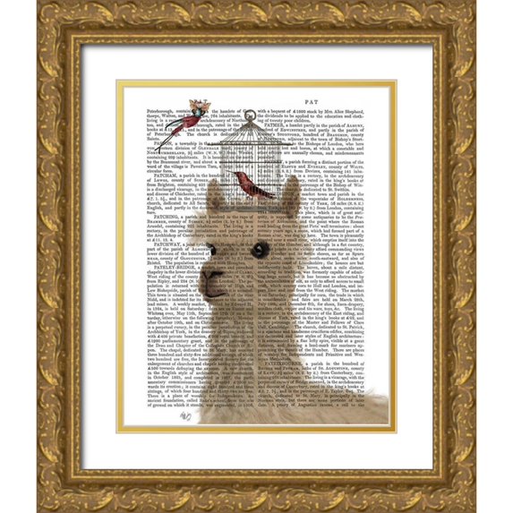 Fab Funky 12x14 Gold Ornate Wood Framed with Double Matting Museum Art Print Titled - Llama and Birdcage Book Print