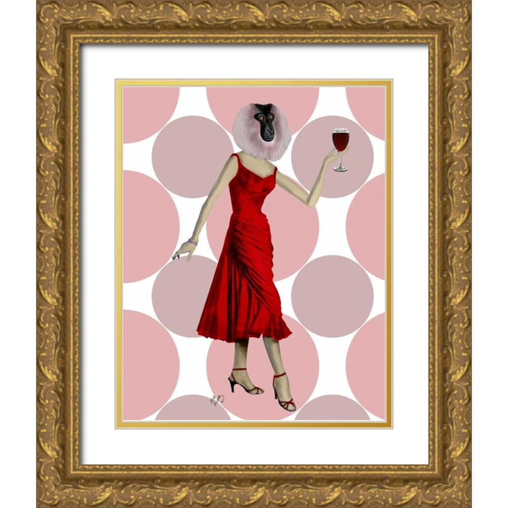 Fab Funky 15x18 Black Ornate Wood Framed with Double Matting Museum Art  Print Titled - Monkey in Red Dress with wine - Walmart.com