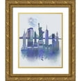thumbnail image 1 of Fab Funky  12x14 Gold Ornate Wood Framed with Double Matting Museum Art Print Titled - New York Skyline Watercolour Splash Blue, 1 of 4