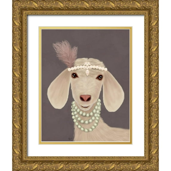 Fab Funky 12x14 Gold Ornate Wood Framed with Double Matting Museum Art Print Titled - Posh White Goat