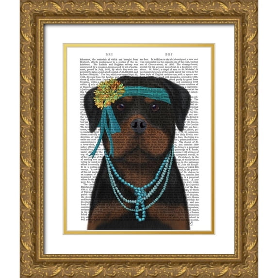 Fab Funky 12x14 Gold Ornate Wood Framed with Double Matting Museum Art Print Titled - Rottweiler Flapper