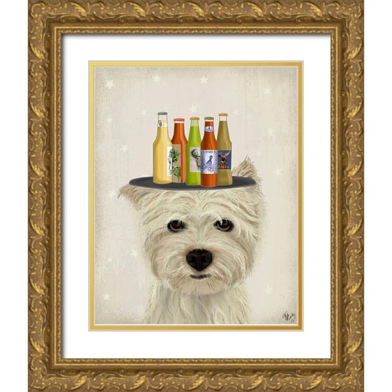 Fab Funky 12x14 Gold Ornate Wood Framed with Double Matting Museum Art Print Titled - West Highland Terrier Beer Lover