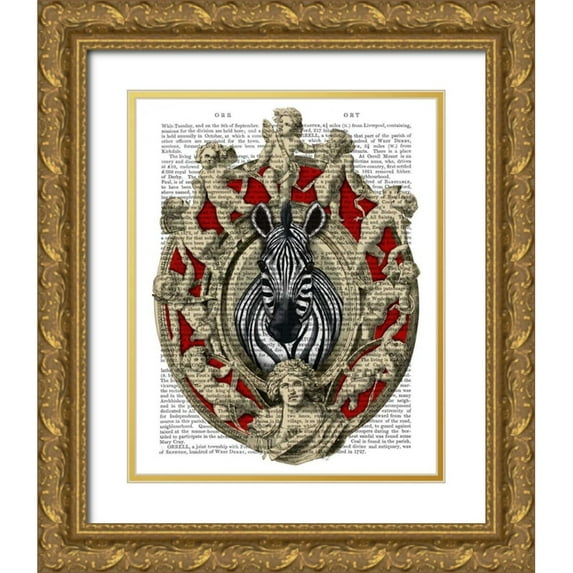 Fab Funky 12x14 Gold Ornate Wood Framed with Double Matting Museum Art Print Titled - Zebra Head Plaque