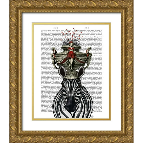 Fab Funky 12x14 Gold Ornate Wood Framed with Double Matting Museum Art Print Titled - Zebra Head Trophy
