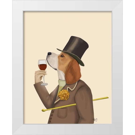 Fab Funky 12x14 White Modern Wood Framed Museum Art Print Titled - Beagle Wine Snob