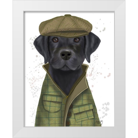 Fab Funky 12x14 White Modern Wood Framed Museum Art Print Titled - Black Labrador Country Dog