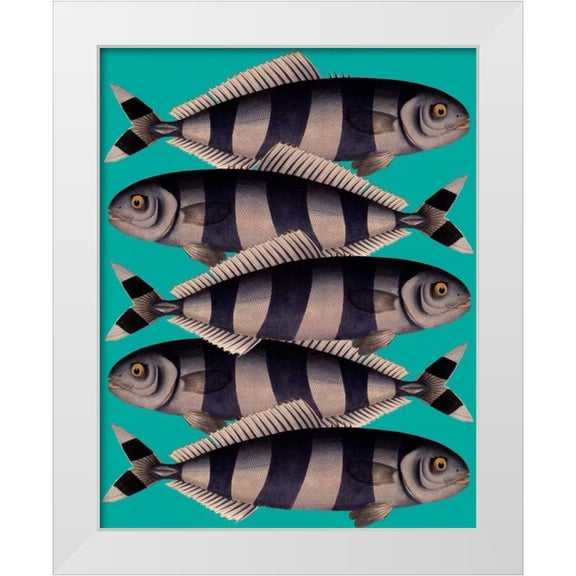 Fab Funky 12x14 White Modern Wood Framed Museum Art Print Titled - Blue Striped Fish